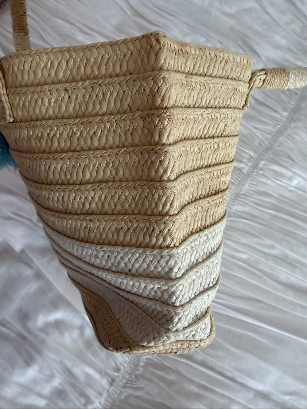 ALTRU Woven Straw Beach Tote Bag Tassel Shoulder Bag Natural Blue